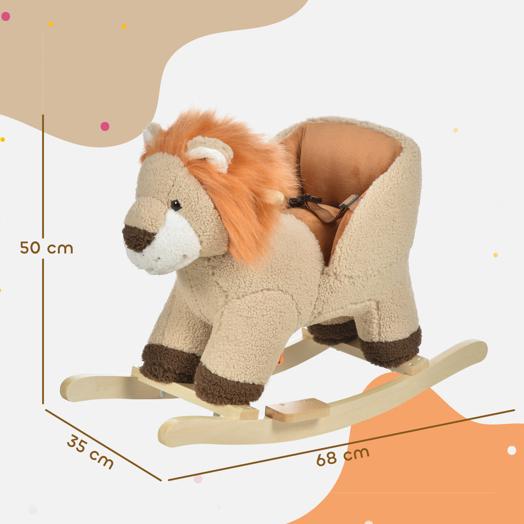 Cheval à Bascule modèle Lion Fonction Musicale Selle Grand Confort Peluche Courte Douce Pour Enfants 18-36 Mois Bois peuplier Marron dim. 68L x 35l x 50H cm-2