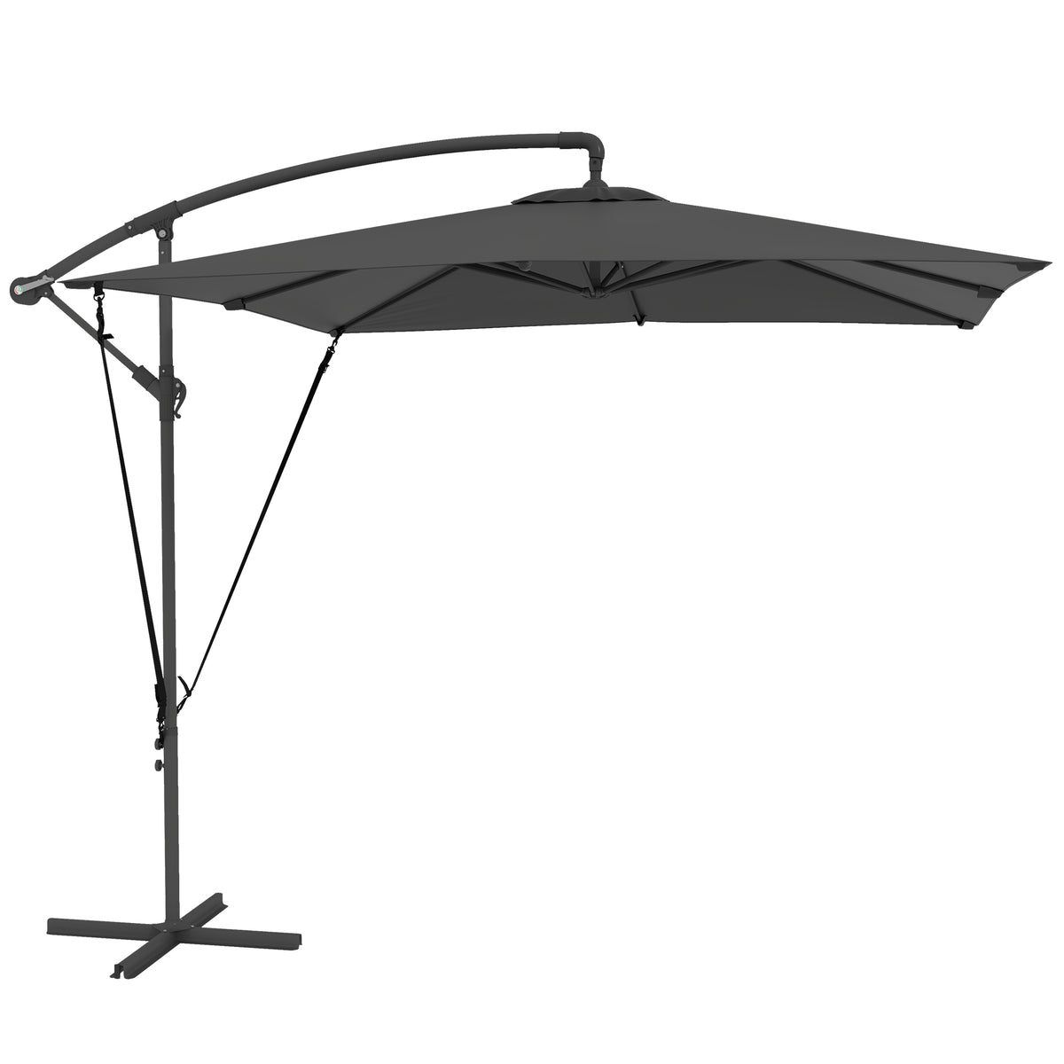 Parasol déporté parasol de jardin extérieur Toile ajustable 8 baleines base en croix manivelle, 2,5 x 2,5 m, gris foncé-0