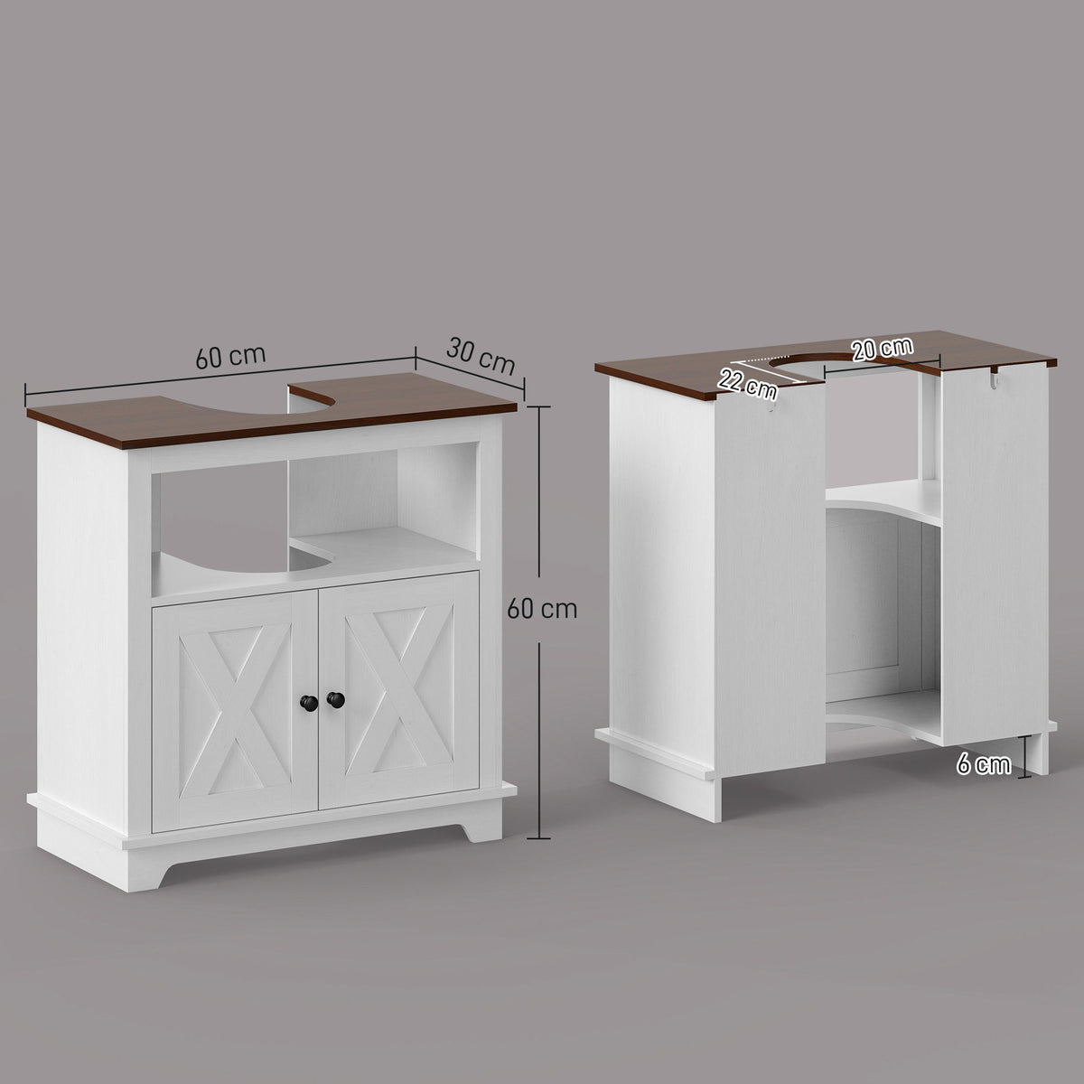 Meuble sous lavabo salle de bain meuble sous vasque - niche et placard à portes doubles, 60 x 30 x 60 cm, blanc-2