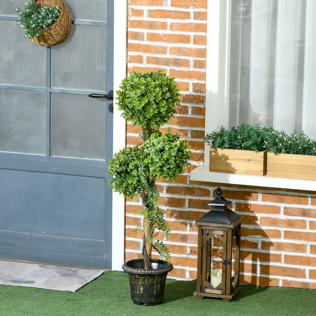 Plante artificielle arbre artificiel 3 boules de buis avec pot ciment, intérieur et extérieur, hauteur 115 cm-3