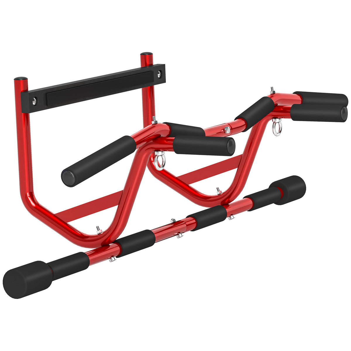 Barre de Traction Porte et Pompes au Sol Sans Perçage Pull Up Bar 2 en 1 150 kg Sécurité Anti-Chute 96x46x30,5cm Rouge-0