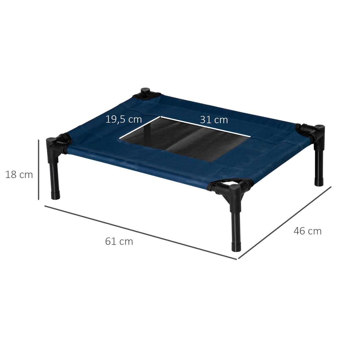 Lit surélevé pour chiens chats animaux de compagnie tissu oxford textilène micro-perforé 61 x 46 x 18 cm bleu et noir-2