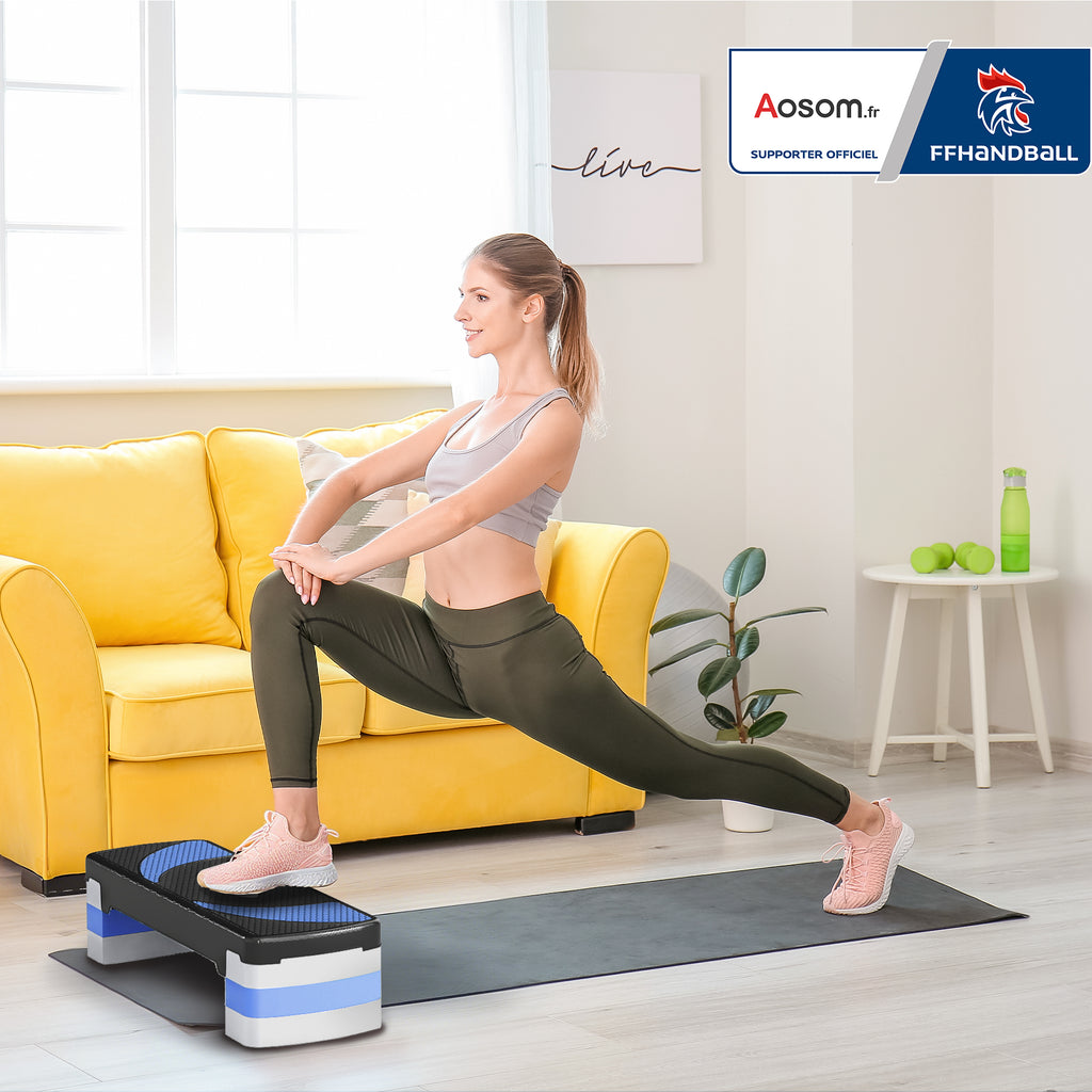 Stepper Fitness Aerobic - hauteur réglable surface antidérapante 80 x 31 x 20 cm noir bleu-9