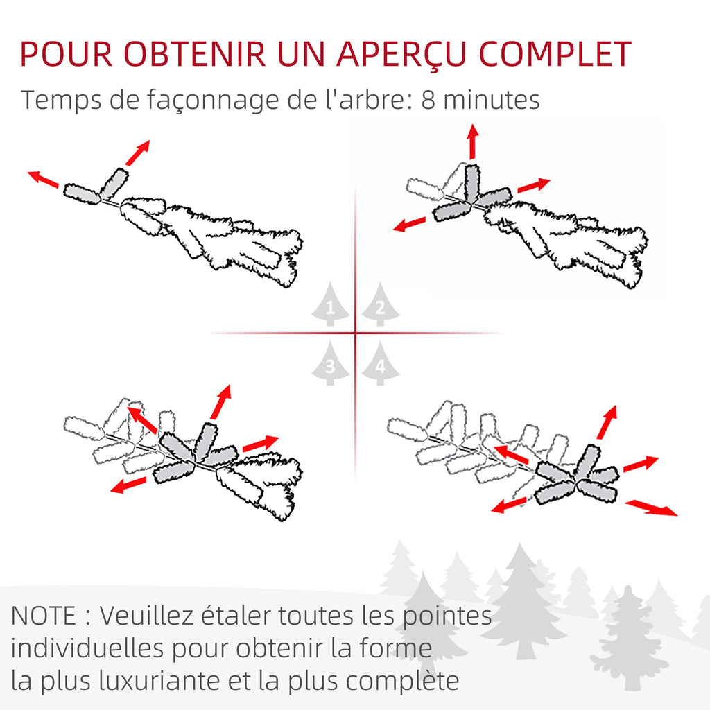 Sapin de Noël artificiel 150 cm avec éclairage LED blanc chaud, 263 branches enneigées, base en métal, réaliste et fin-7