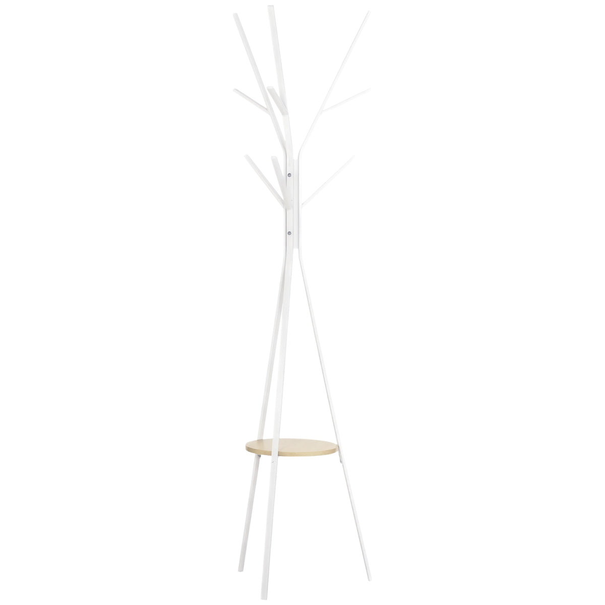 Porte-manteau trépied design contemporain branches étagère + 9 patères dim. 45L x 45l x 180H cm métal blanc-0