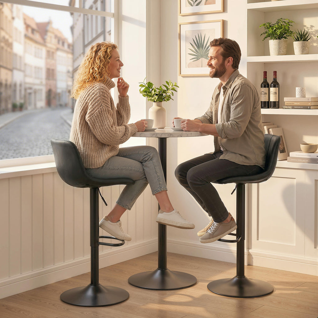 Lot de 2 tabourets de bar, chaises de bar hauteur réglable, dossier et repose-pieds, pivotant 360°, pieds en acier, noir-7