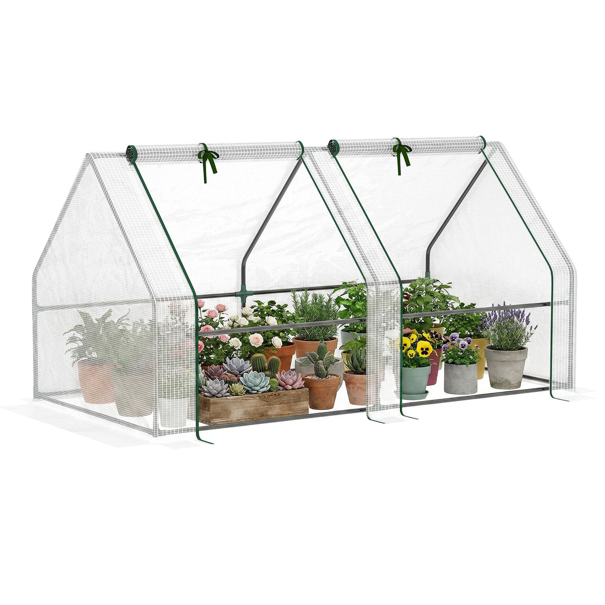 Mini Serre de Jardin mini serre tunnel 180L x 90l x 90H cm toit pointu Acier PE 140 g/m² Anti-UV fenêtres avec-0