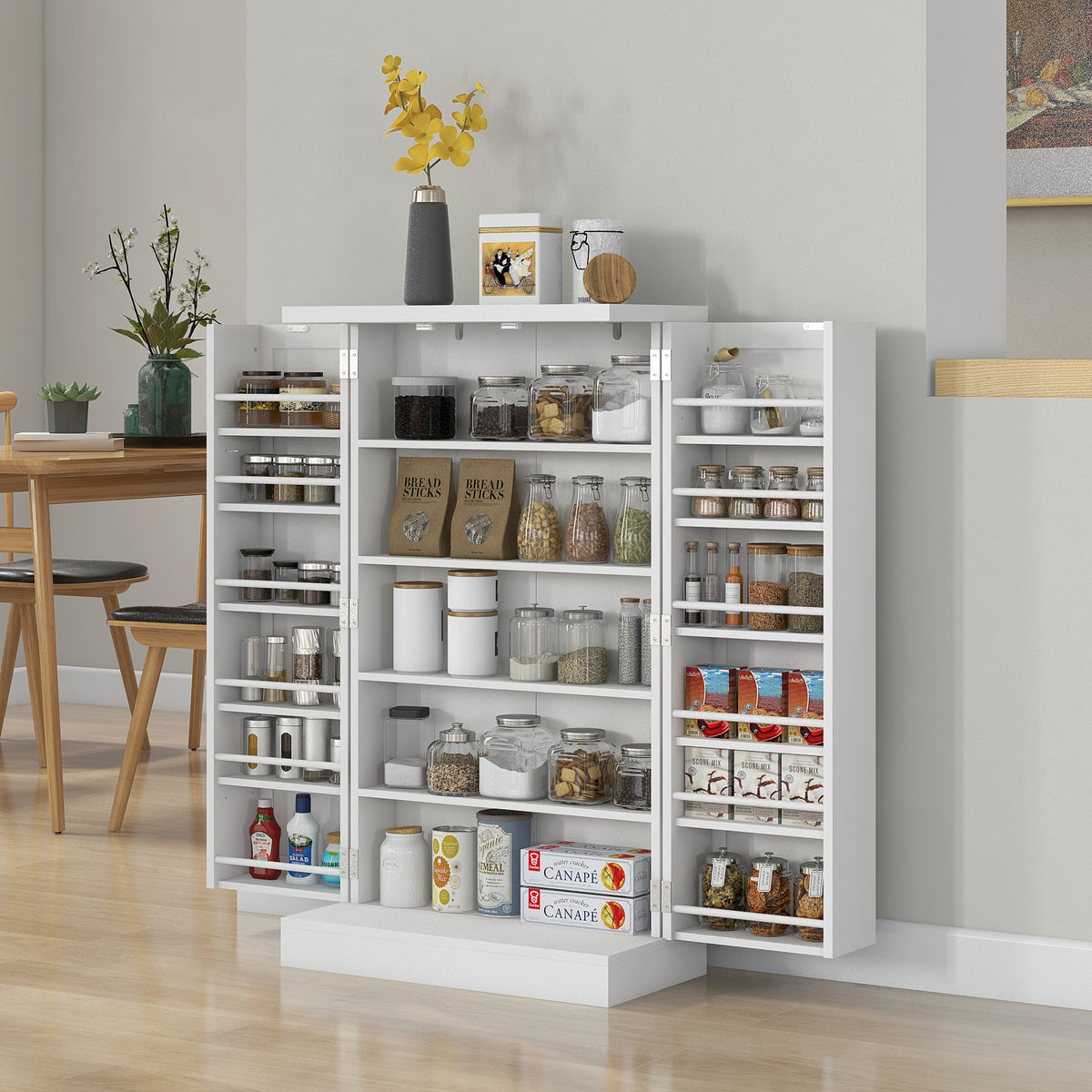 Armoire meuble de cuisine garde-manger 2 portes avec 5 étagères et 12 étagères - dim. 60L x 30l x 104H cm - blanc-1