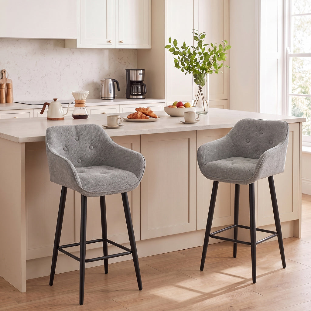 Lot de 2 Tabourets de Bar, Chaises de Bar Rembourrées en Chenille, Assise Large 67H cm, Dossier et Repose-Pieds, Gris-1
