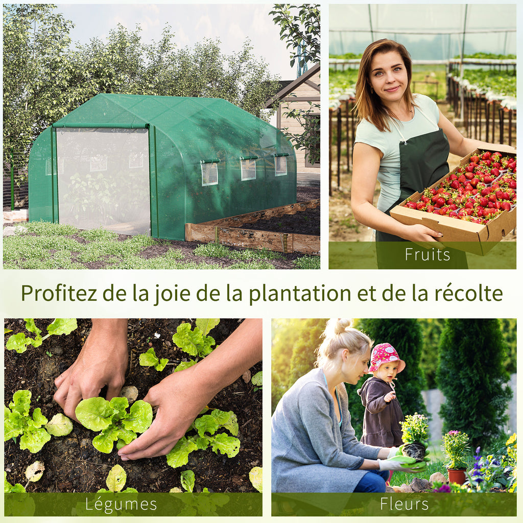 Serre Tunnel de Jardin Grande 3.5 x 3 x 2 m - 6 fenêtres et Porte zippée Enroulable - Acier galvanisé PE Haute densité Vert-6