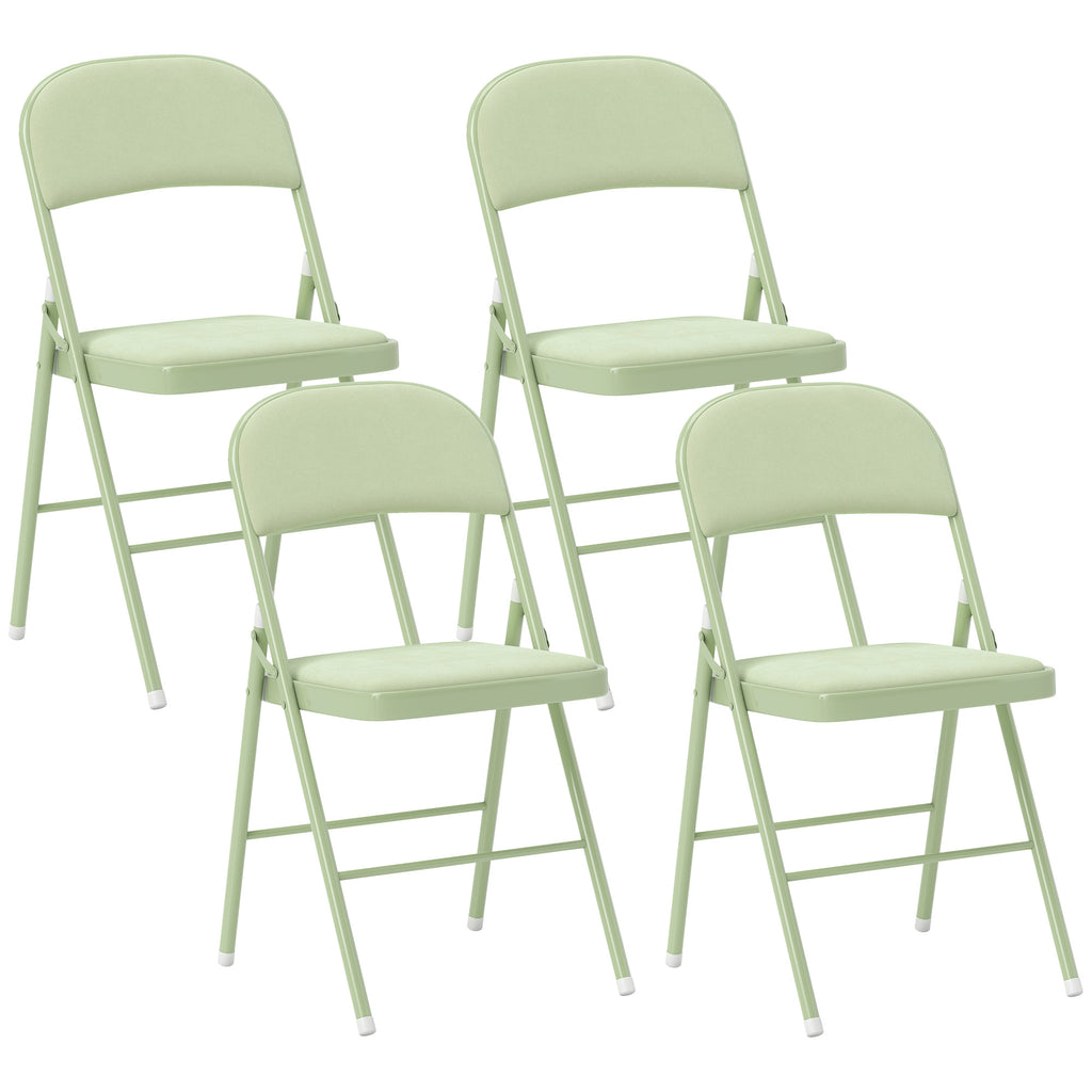 Lot de 4 chaises pliantes et portables intérieur avec assises et dossiers rembourrés en velours, cadre en acier, vert-0