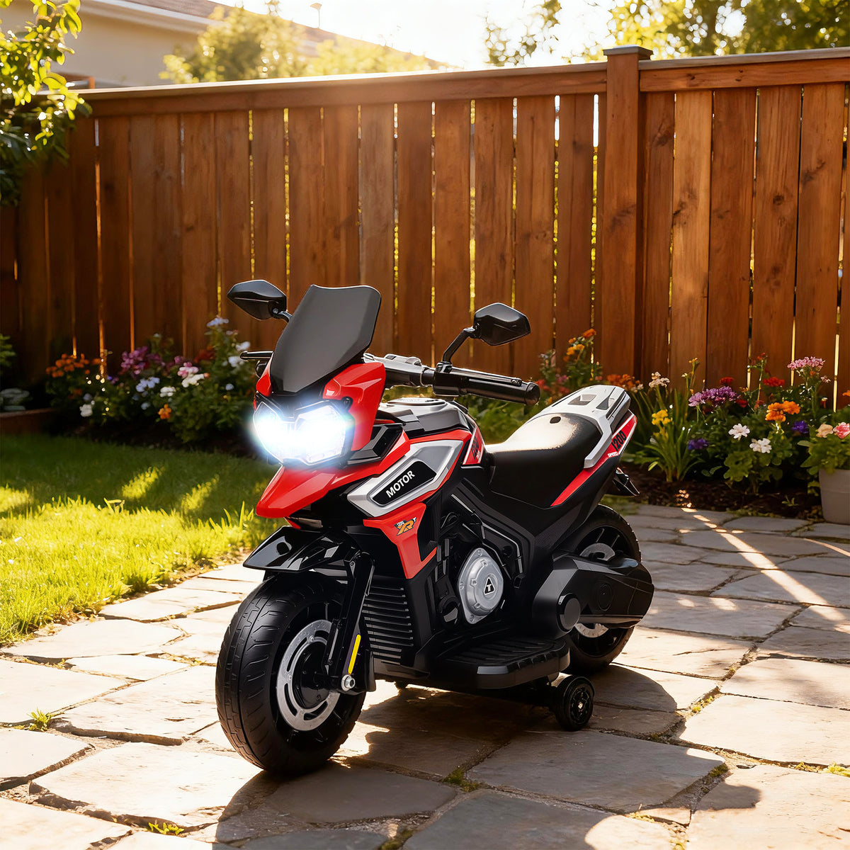 Moto Électrique Enfants 6 V, Voiture Électrique Enfants avec Roues d'Entraînement, Musique, Effets Lumineux, Rouge-1