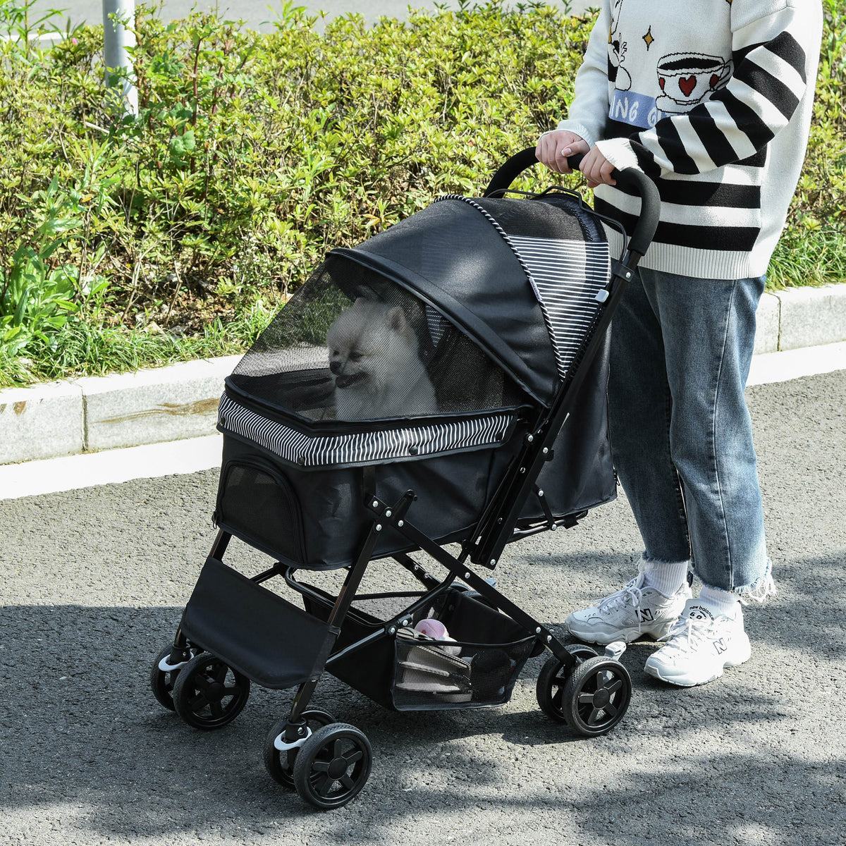 Poussette pour chien animaux de compagnie pliable 4 roues EVA guidon réglable panier 76,5 x 52 x 95 cm-9