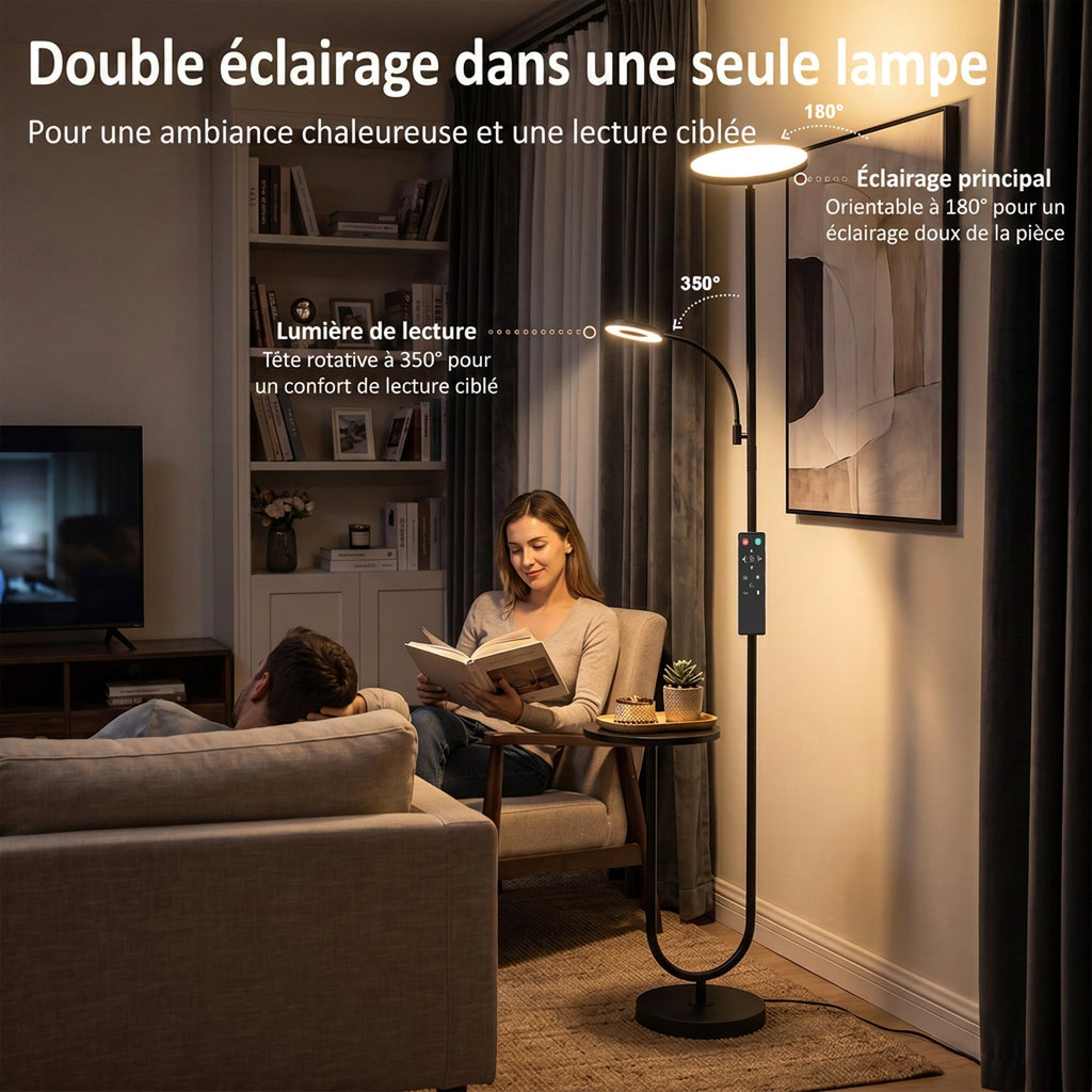 Lampadaire LED Dimmable 42W 4840LM Liseuse Réglable et Tablette Lampadaire sur Pied Salon 2700K-6000K Télécommande Noir-4