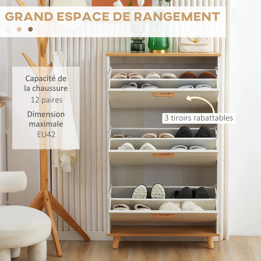 Meuble à chaussures style scandinave 3 abattants 70 x 23,5 x 122 cm blanc-3