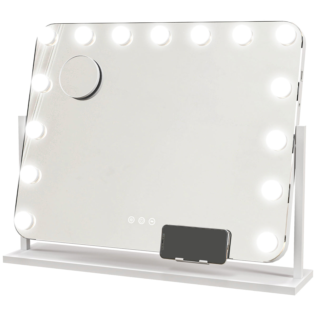 Miroir maquillage lumineux LED intensité réglable miroir grossissant port de charge USB, rotation à 360° 63 x 50 cm-0