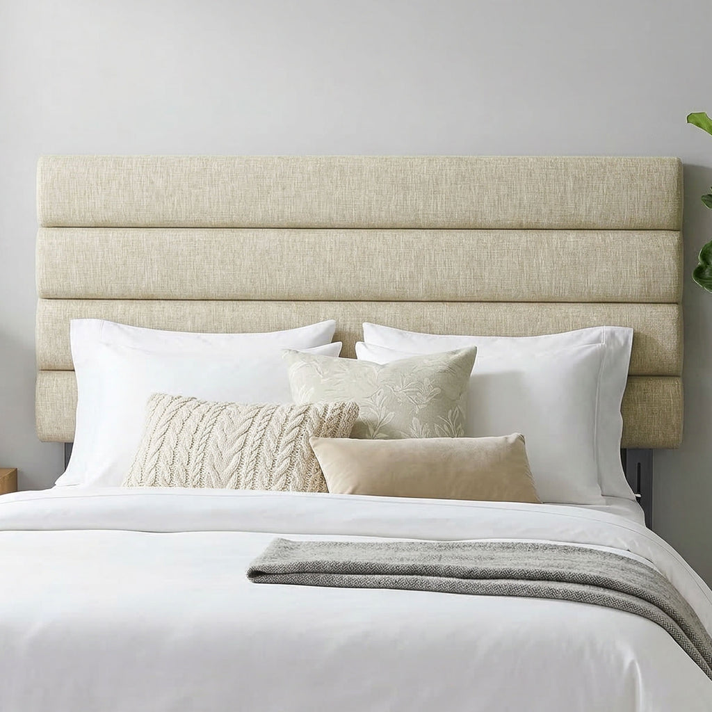 Tête de Lit Capitonnée, Hauteur Ajustable en 3 Niveaux avec Pieds en Métal pour Chambre, 140 x 10 x 106/116/126 cm Beige-8