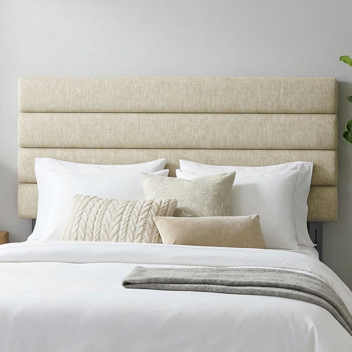 Tête de Lit Capitonnée, Hauteur Ajustable en 3 Niveaux avec Pieds en Métal pour Chambre, 140 x 10 x 106/116/126 cm Beige-8