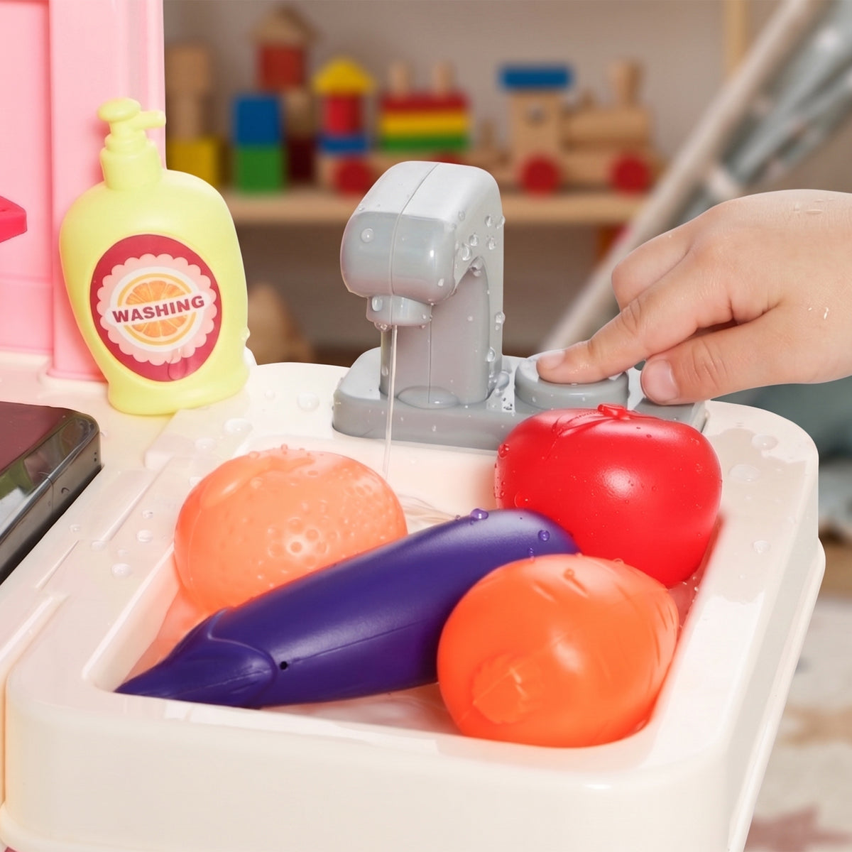 Cuisine pour Enfants Interactive, 33 Accessoires, avec Sons, Lumières, Rangement, 3-6 Ans, 67x25x87cm, Rose-9