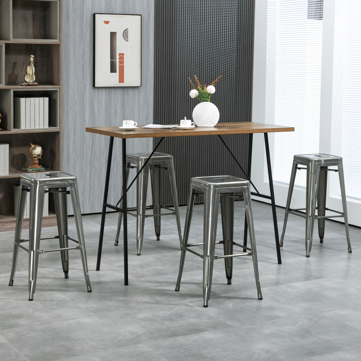Lot de 4 tabourets de bar industriel empilables hauteur assise 76 cm métal argent-9