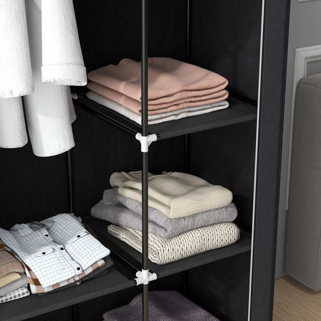 Armoire penderie multi-rangement - 6 étagères, 1 barre - non tissé noir-9