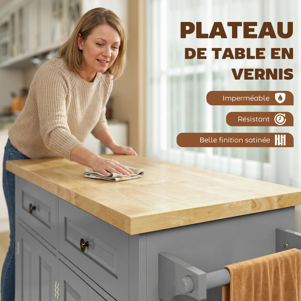 Desserte ilôt de cuisine multi rangements 2 tiroirs 2 placard 2 portes avec étagère range-bouteille-3