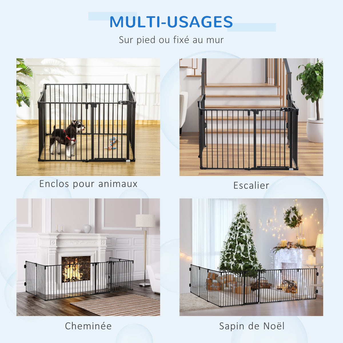 Barrière de Sécurité pour Cheminée, Parc Enclos Chien Pliable Modulable 8 Panneaux avec Porte, sans Perçage-7
