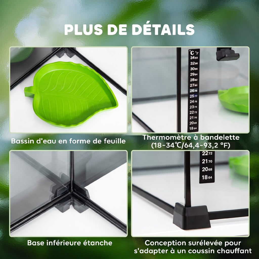 Boîte à reptiles boîte d'élevage de reptiles habitat de terrarium couvercle coulissant treillis métallique thermomètre-5