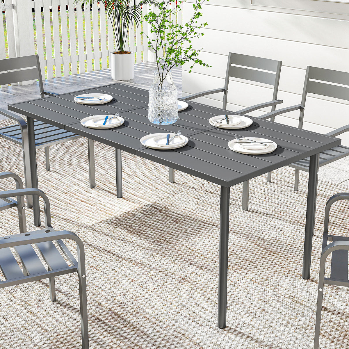 Table de jardin pour 6 personnes, 165 x 80 cm, table à manger extérieure rectangulaire avec plateau à lattes en métal-9