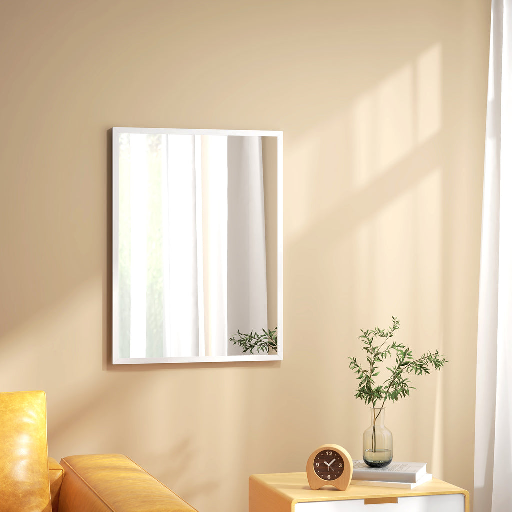 Miroir mural rectangulaire 60 x 80 cm, cadre en MDF, idéal pour la salle de bain, salon ou chambre, blanc-1