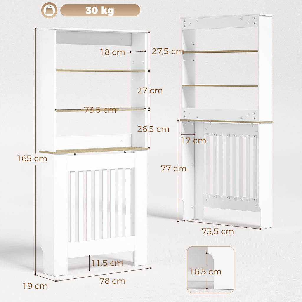 Couvercle de Radiateur en Bois, Cache Radiateur Moderne à Lattes avec Étagères à 3 Niveaux, 78 x 19 x 165 cm, Blanc-2