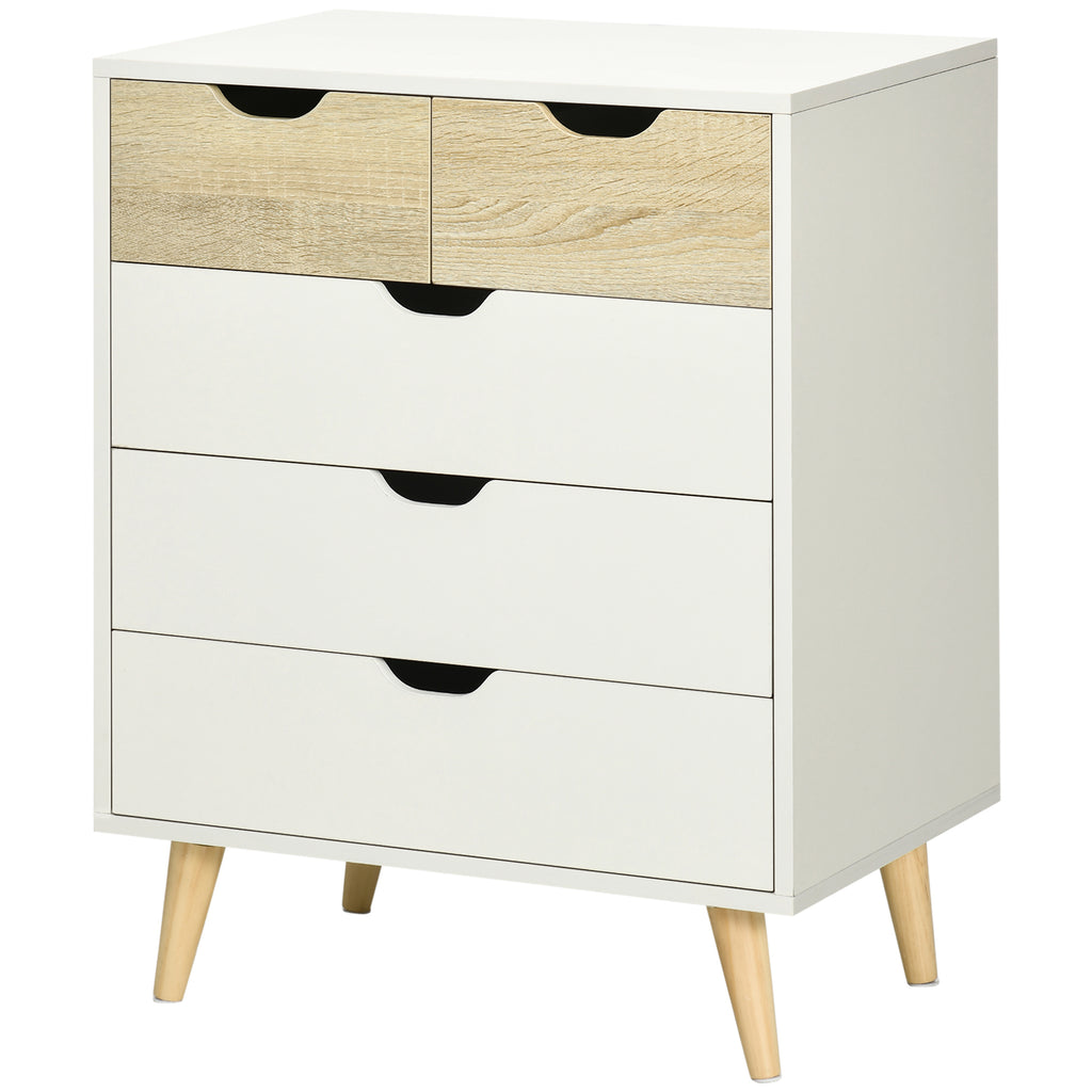 Commode 5 tiroirs meuble de rangement 4 pieds biseautés - bois, 60 x 40 x 77,5 cm, blanc-9