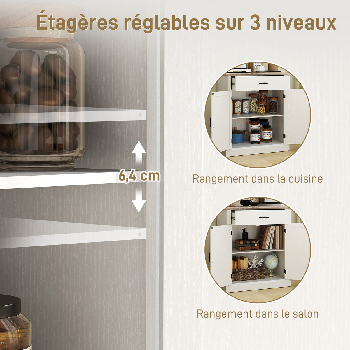 Buffet salon style moderne avec placard à 2 portes, tiroir et étagère réglable, 75,2 x 40 x 91,5 cm, blanc-4