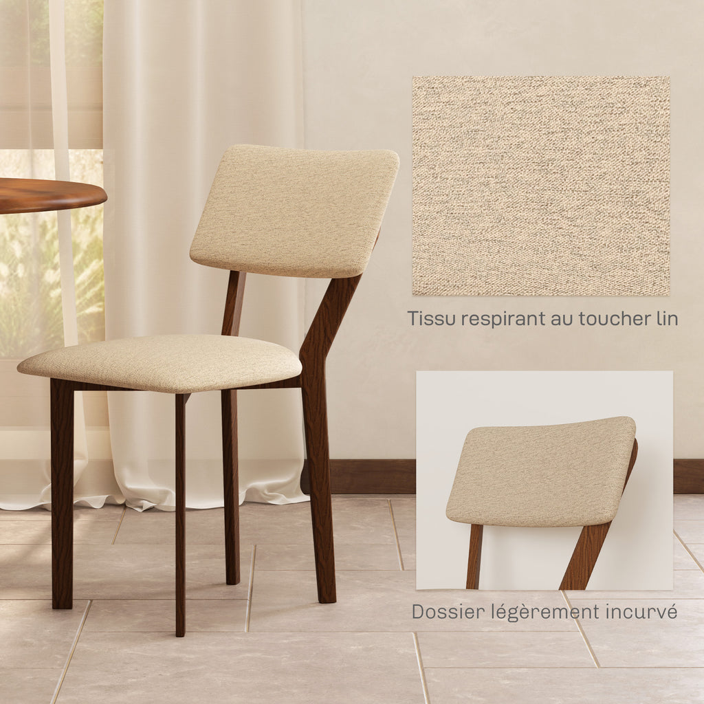 Lot de 2 chaises salle à manger chaises de cuisine avec dossier pieds en bois tissu effet lin 49 x 56 x 85 cm beige-4