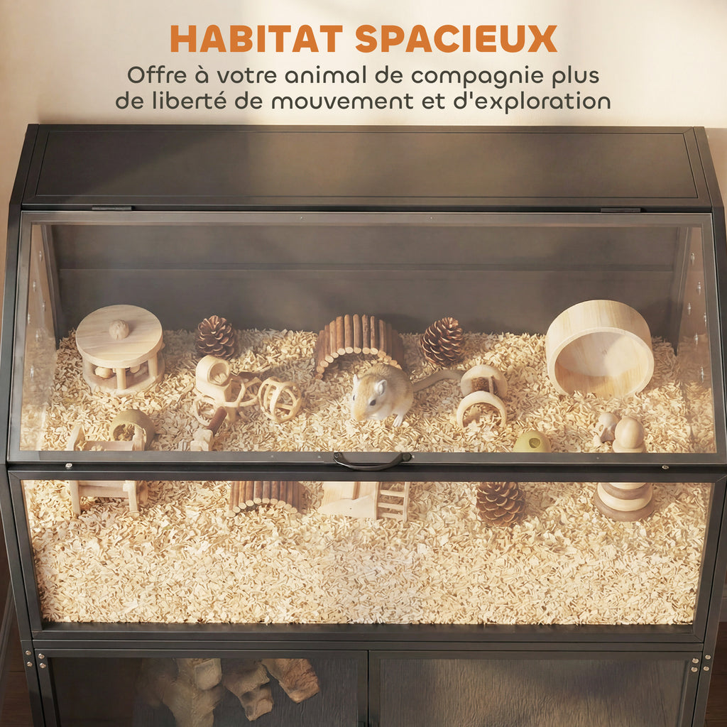 Cage Hamster 2-en-1 avec Armoire de Rangement pour Rongeur Hamster Syrien et Souris Acier et Acrylique Noir-3