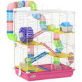 Cage pour Hamster Rongeur 5 Étages avec Tunnels, Mangeoire, Roue, Maison, Échelles, 46 x 30 x 58 cm, Rose-0