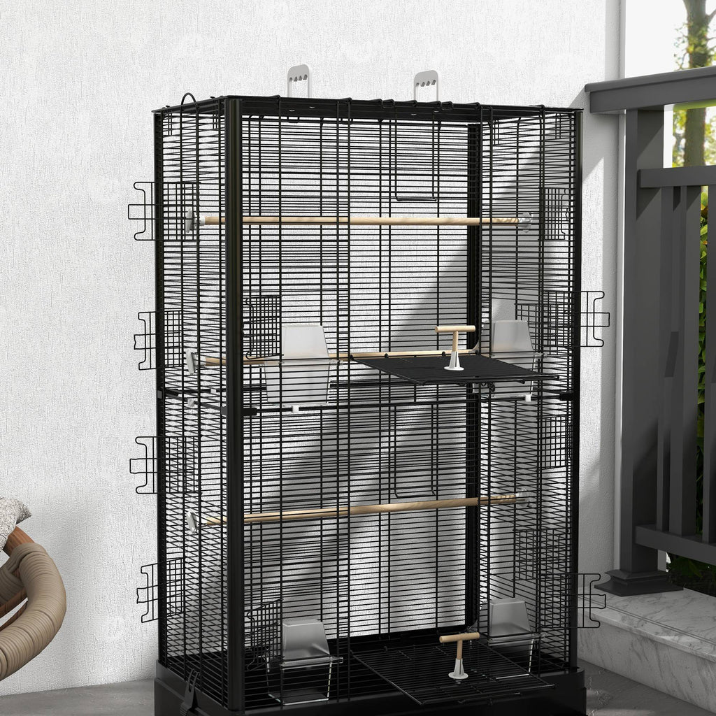 Cage à oiseaux volière avec portes perchoirs cage pour canaris perruches perroquets 61 x 36,5 x 98 cm noir-8
