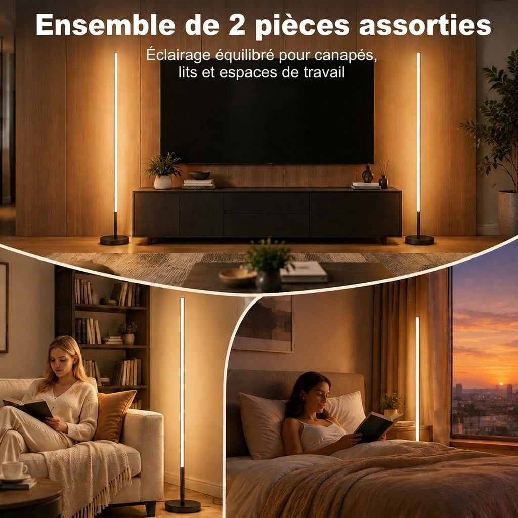 Lot de 2 Lampadaires d'Angle LED 1450lm Lampe d'Angle Dimmable 150cm 3 Niveaux de Luminosité Interrupteur au Pied Noir-3
