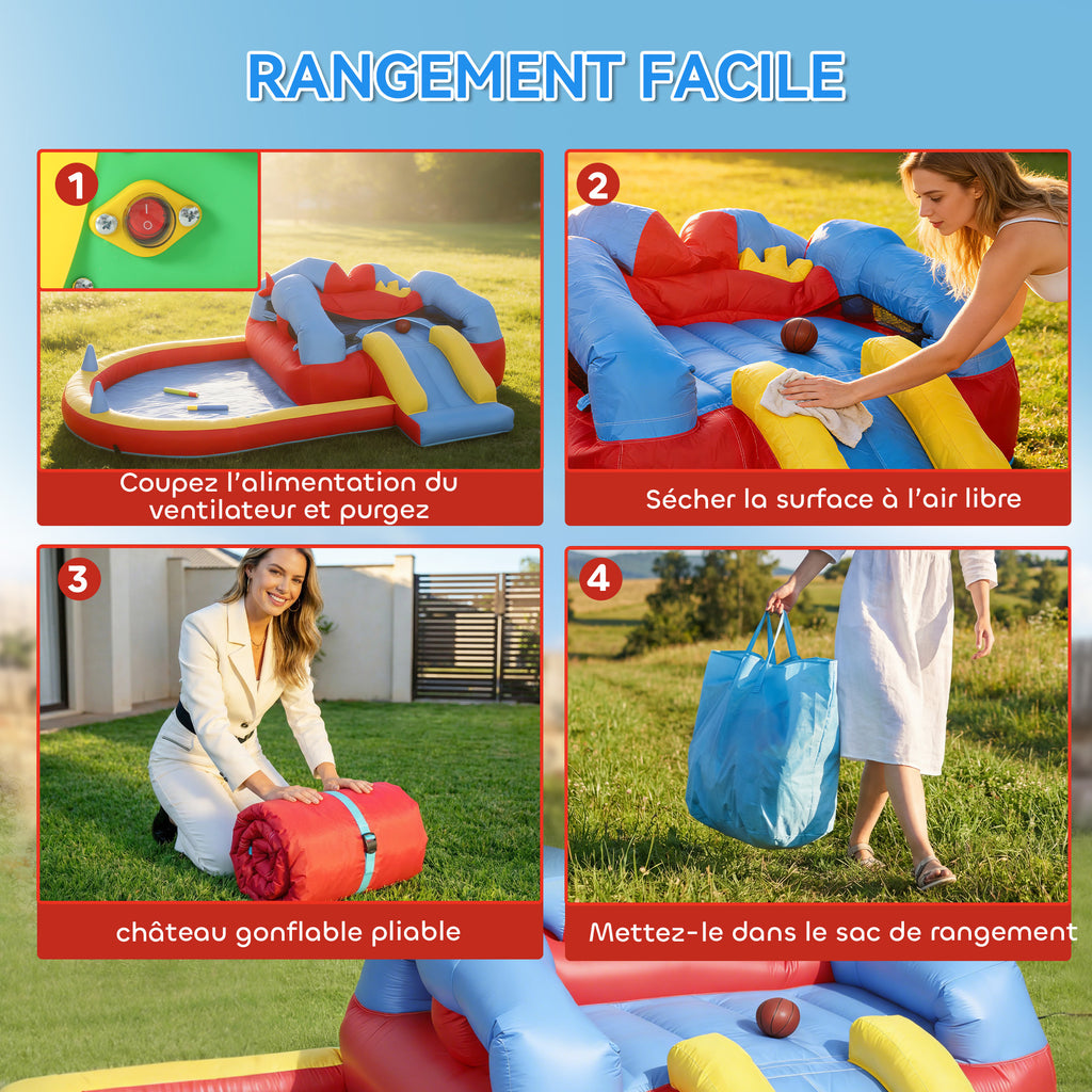 Château gonflable avec souffleur, aire de jeux gonflable avec toboggans, trampoline, piscine à balles, multicolore-6