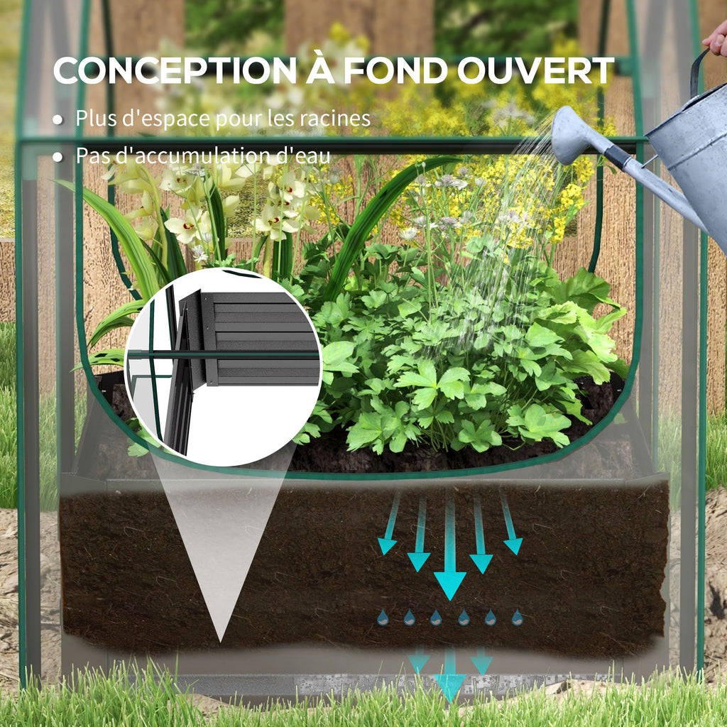 Carré potager de jardin avec mini serre, jardinière surélevée en acier galvanisé, 70 x 70 x 90 cm, gris foncé-5
