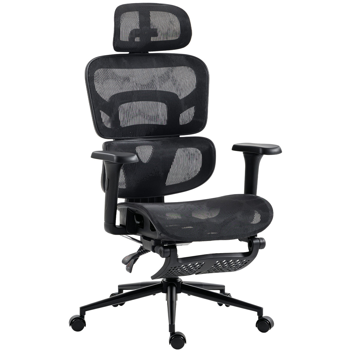 Chaise Bureau Ergonomique Inclinable en Maille, Support Lombaire, Appui-Tête 2D, Double Dossier Aéré, Noir-0