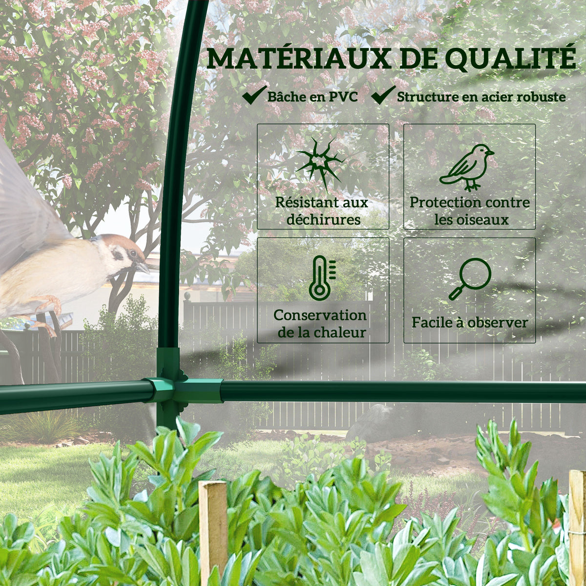 Serre de Jardin adossée serre adossée 2 portes zippées enroulables acier PVC transparent-3