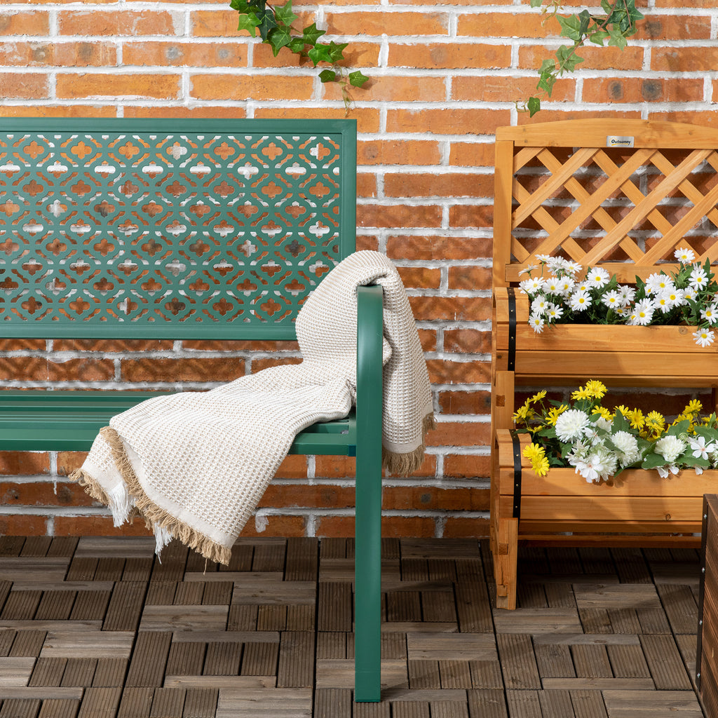 Banc de jardin banc extérieur jardin en acier avec dossier à motif floral pour 2 personnes 127 x 63 x 83 cm vert foncé-6