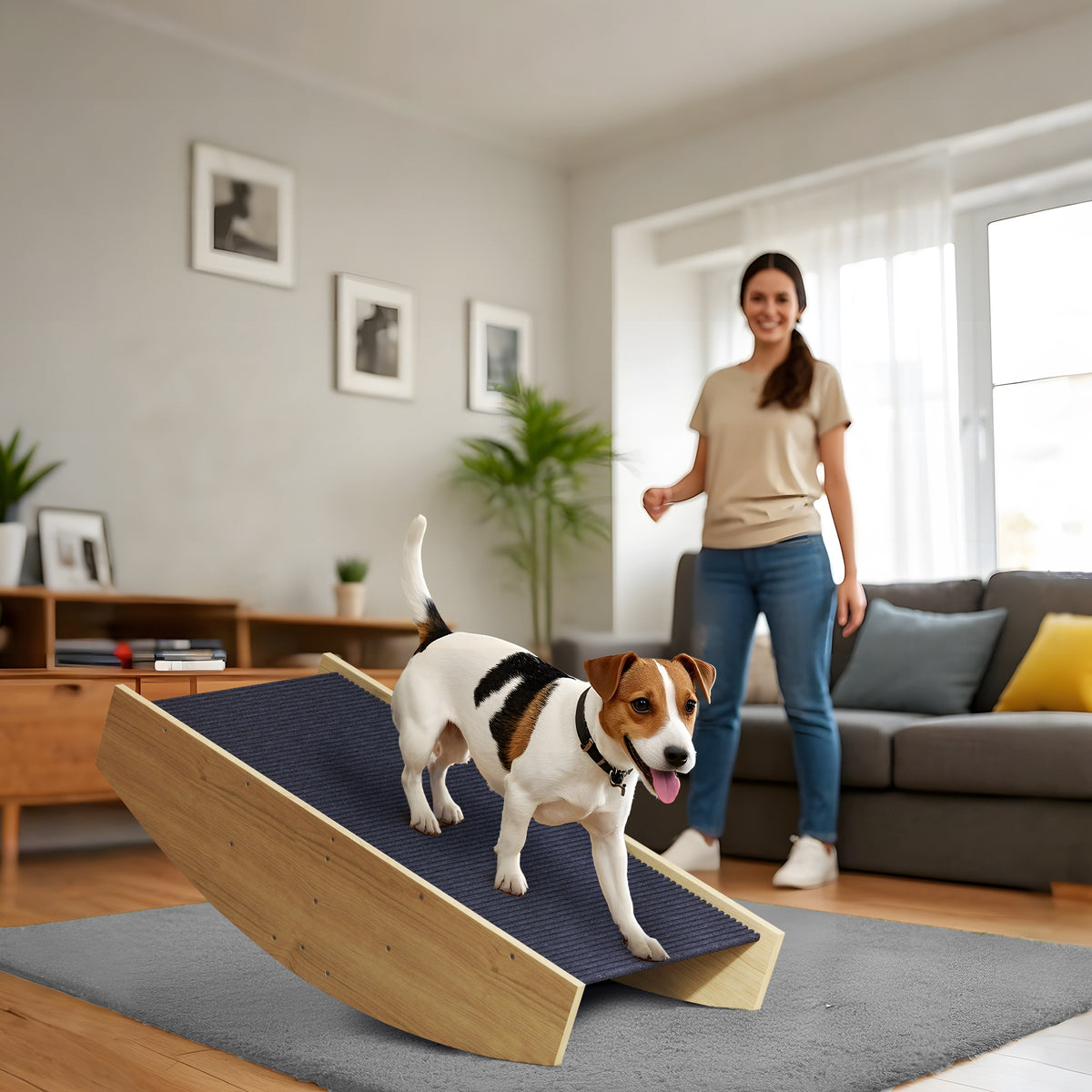 Bascule Chien Agility Réversible 2-en-1 Escalier pour Chien 3 Marches en Bois 80x39,5x20cm, Bois Naturel-1