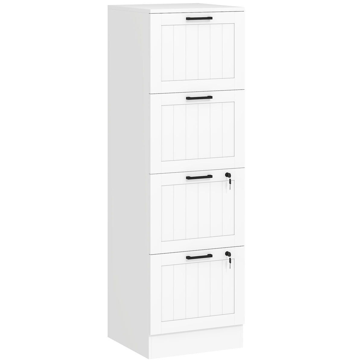 Caisson bureau, meuble rangement bois 4 tiroirs et serrure, barres de suspension réglables, 40 x 40 x 131 cm, blanc-0