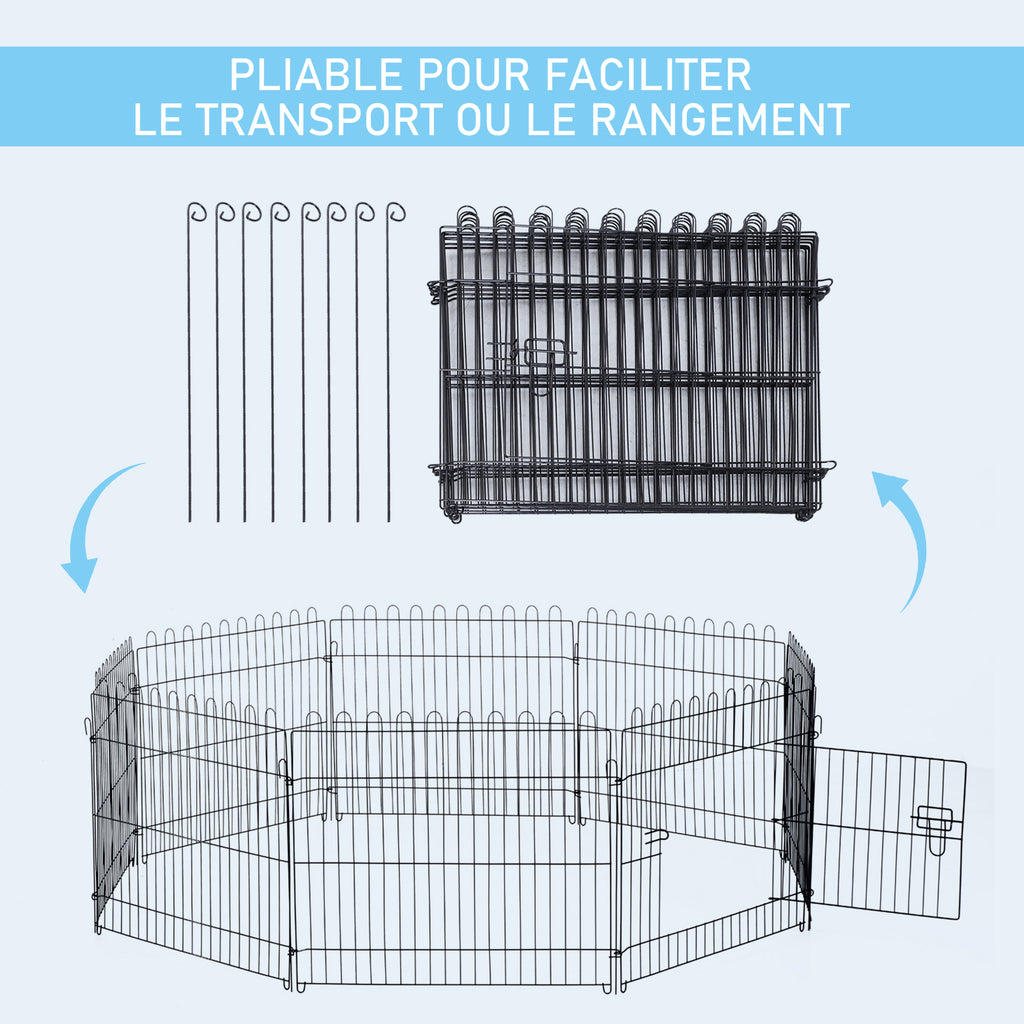 Parc enclos chiots animaux domestiques chiens lapins rongeurs petits int./ext. diamètre 180 panneaux 71x61cm noir-6