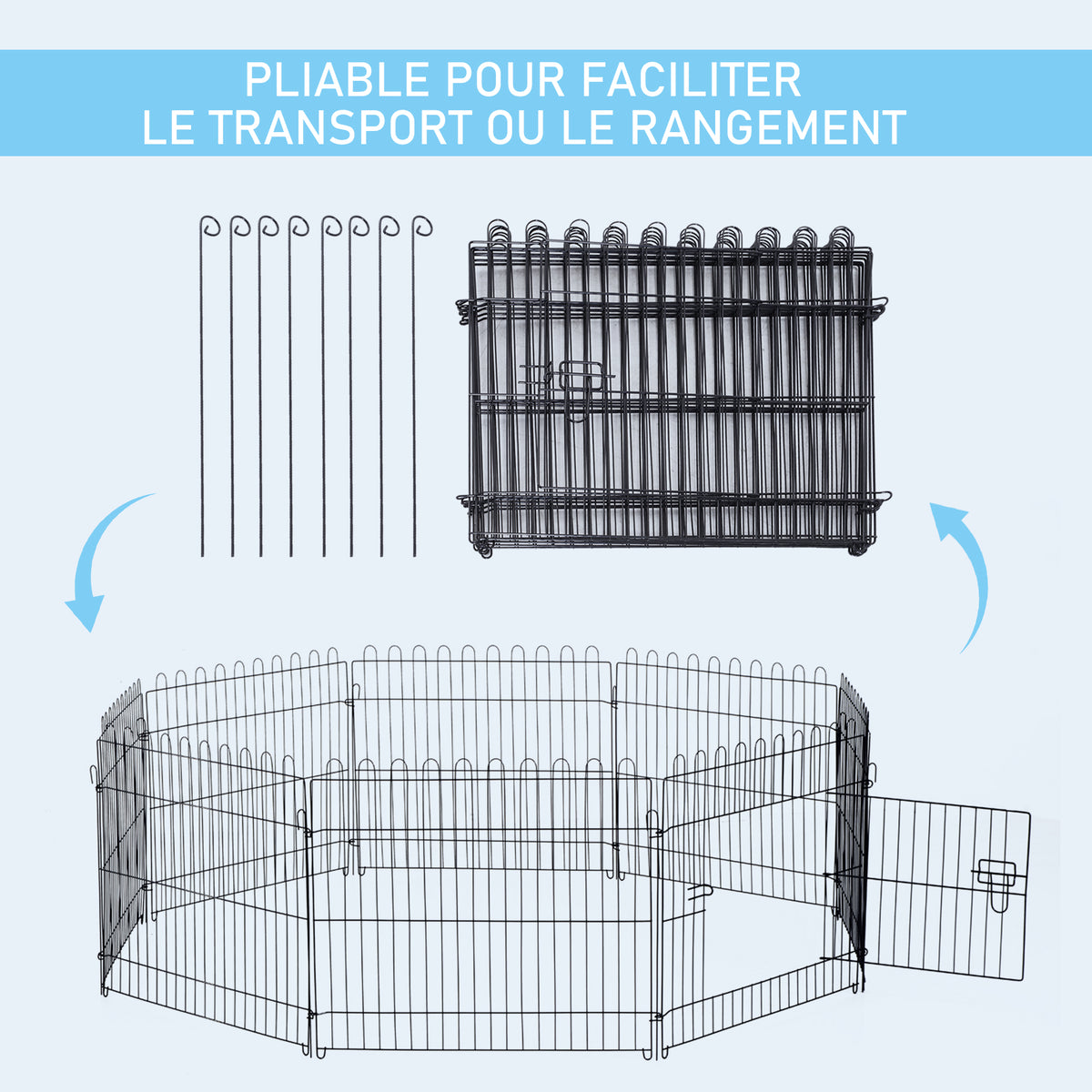 Parc enclos chiots animaux domestiques chiens lapins rongeurs petits int./ext. diamètre 180 panneaux 71x61cm noir-6