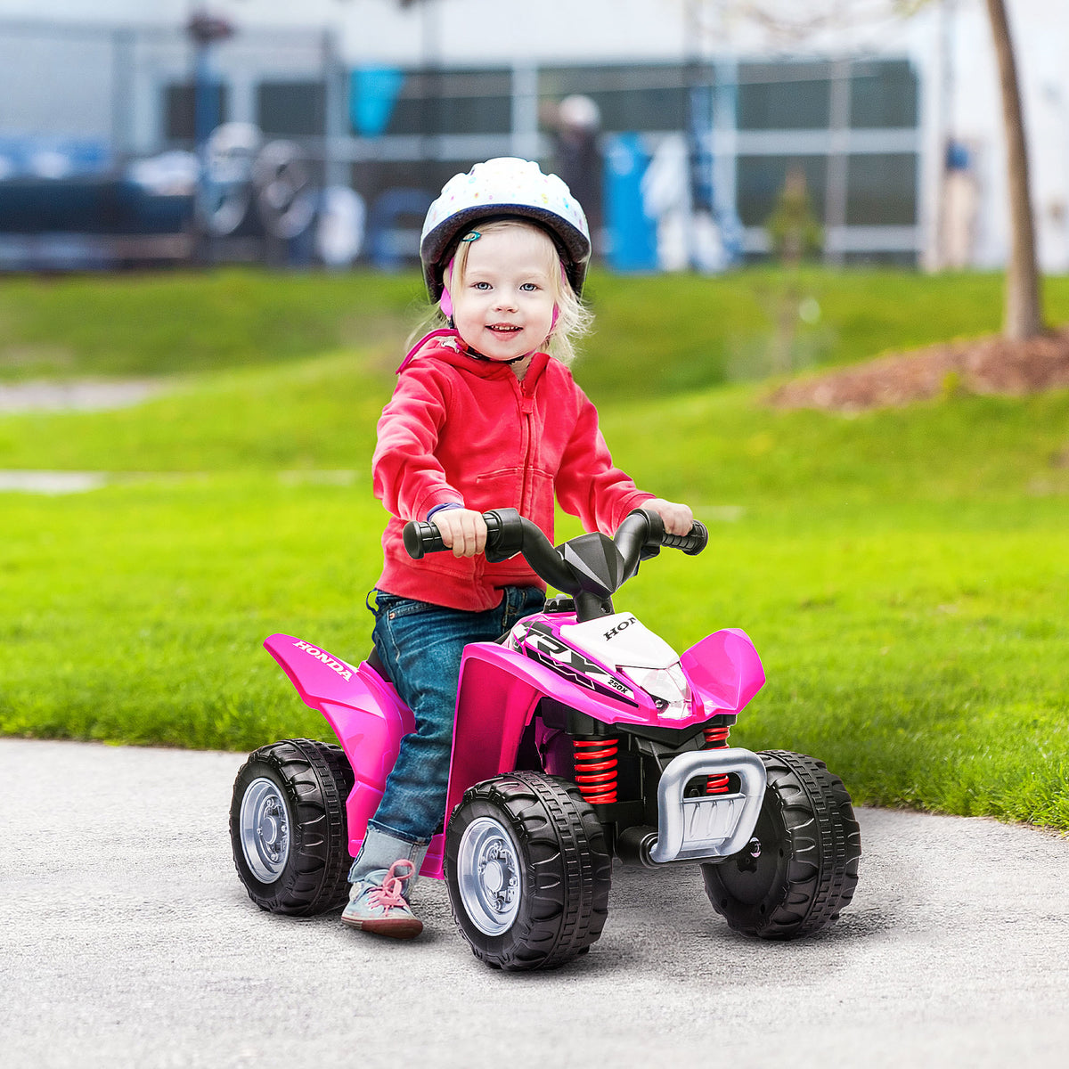 Quad électrique enfant 6 V, vitesse de 2,8 km/h, phares LED, klaxon, poignée et selle ergonomique, rose-9