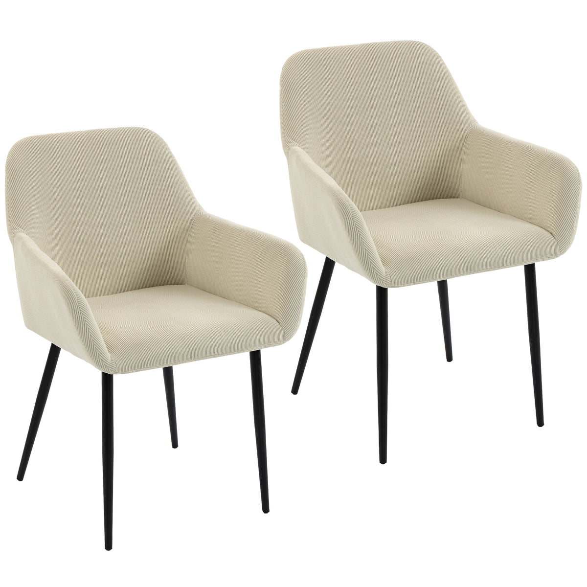 Lot de 2 chaises de salle à manger, chaises de cuisine rembourrées en velours côtelé avec accoudoirs et dossier, crème-0