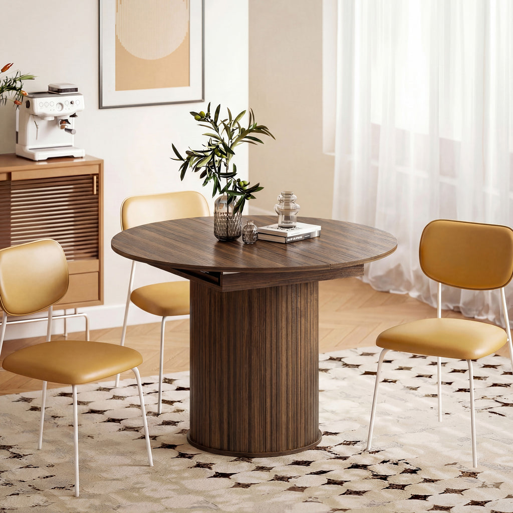 Table à Manger Extensible pour 6 à 8 Personnes, 110-150 cm, Table de Cuisine Ovale avec Piètement Central Rond, Noyer-7